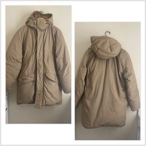 EMS Vintage Eastern Mountain Sports Tan Down Parka Hooded Jacket size M